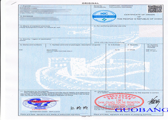 Certificato di origine FTA internazionale Cina Corea